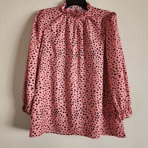 Elegant Pink and Black Polka Dot Blouse